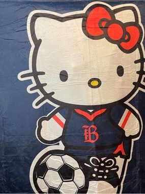 Hello Kitty Navy and White Bay FC Soccer Throw Blanket - Official Character
